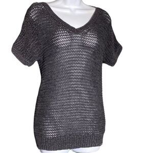 Roxy wide knit charcoal/black short sleeve sweater L